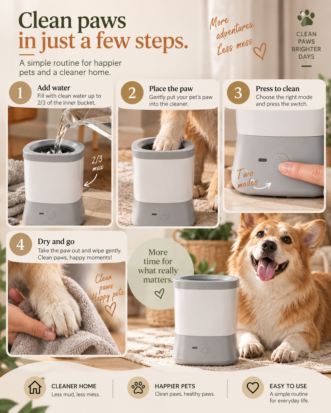 Cleaning paws in a few steps with the Wayloa Automatic Dog Paw Cleaner