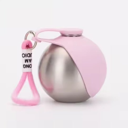 Wayloa Stainless Steel Dog Water Bottle in pink with silicone bowl and carry loop