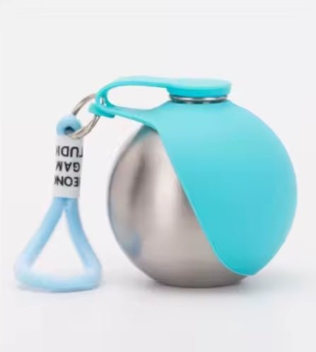 Wayloa Stainless Steel Dog Water Bottle in blue with silicone bowl and carry loop