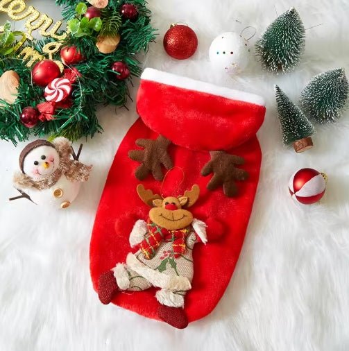 Wayloa Christmas Dog Jumper in red with reindeer design and antler hood