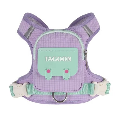 Wayloa 3-in-1 Dog Backpack Harness in purple with mint mini backpack pocket