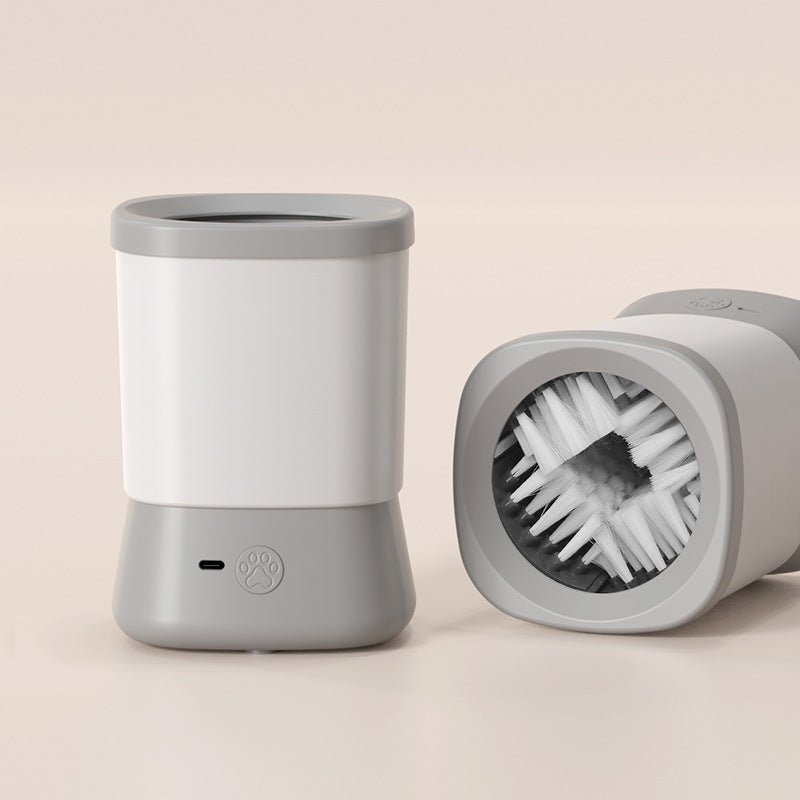 Wayloa Automatic Dog Paw Cleaner in gray with its rotating silicone brush insert