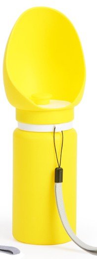 Wayloa Collapsible Dog Water Bottle in yellow with carrying strap