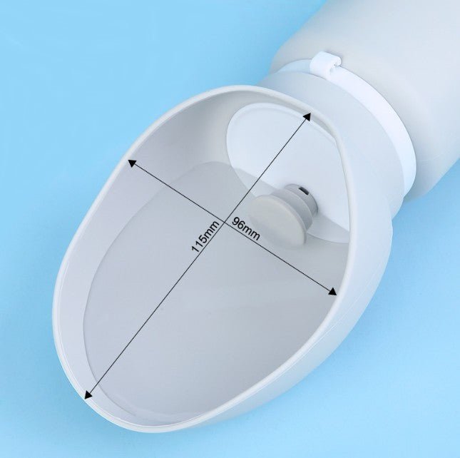 Close-up of the Wayloa Collapsible Dog Water Bottle drinking bowl with measurements